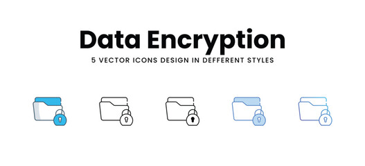 Data Encryption icons set in different style vector stock illustration
