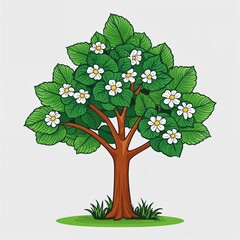 Fototapeta premium A dogwood tree cartoon illustration on plain white background