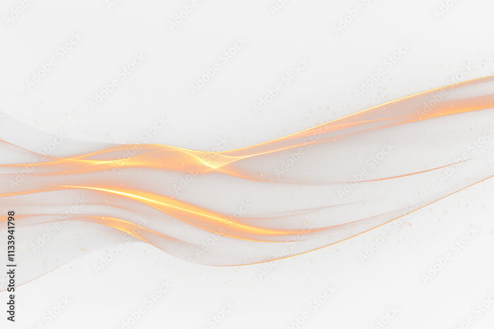 Poster abstract golden wave with particles on transparent background.