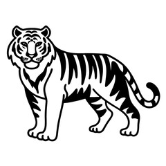 Obraz premium Detailed, realistic tiger illustration showcasing the fierce expression and striking orange-black striped fur, poised mid-roar with intense eyes. 