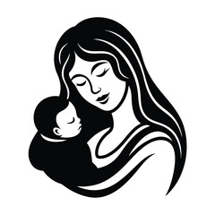 Mother and Baby Care Vector Silhouette  Vector Illustration