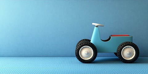 Naklejka premium Baby Blue Joy: Toy Car on Blue Background for Boy's Celebration