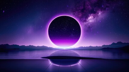 Obraz premium an open rooftop at night, purple holographic