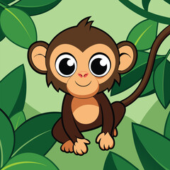 Obraz premium A cute, funny cartoon animal character illustration of a baby monkey puppy toy drawing isolated in nature's jungle zoo for wild child fun