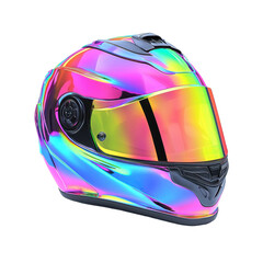 Fototapeta premium Iridescent Motorcycle Helmet Isolated on PNG Transparent Background