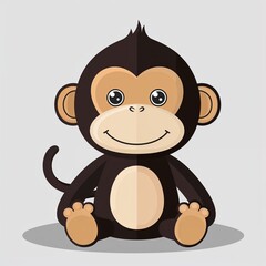 Fototapeta premium A monkey stuffed toy cartoon illustration on plain white background