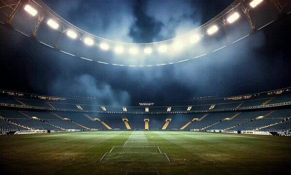 Cricket/Football template for social media posts. Football background with stadium lights, Cricket gallery and field. Amazing readymade background for sports stadium social media posts - Powered by Adobe