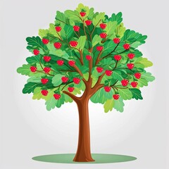 Fototapeta premium A mulberry tree cartoon illustration on plain white background