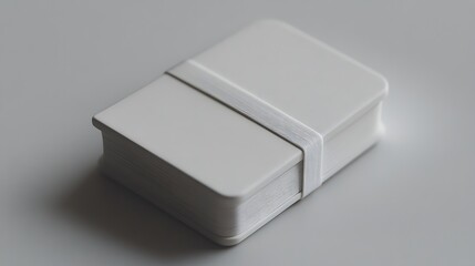 Fototapeta premium White minimalist book-shaped container with elastic band closure.
