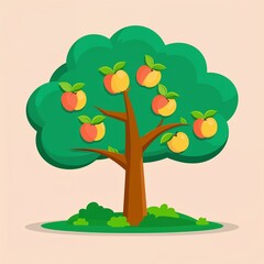 A peach tree cartoon illustration on plain white background