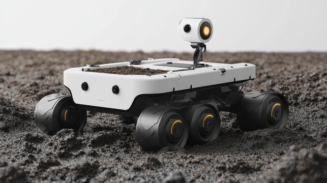 Futuristic robotic rover exploring alien terrain