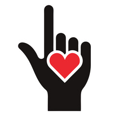 Black silhouette hand making a rock and roll sign.