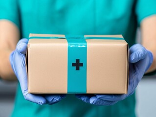 Healthcare package delivery medical facility product image clinical environment close-up view health awareness