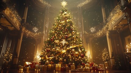 Magnificent Christmas Tree in a Golden Palace - obrazy, fototapety, plakaty