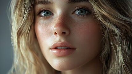 Fototapeta premium Close-Up Portrait of a Young Beautiful Blonde Woman on Grass