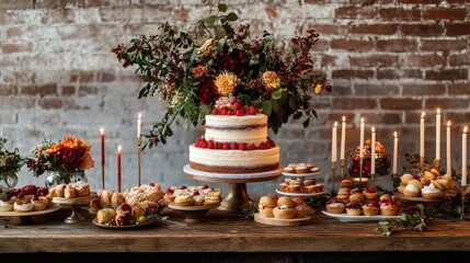 Elegant Dessert Table with Cake and Pastries Display