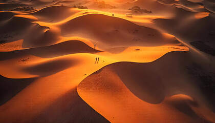 Aerial Shot of Sand Dunes with Shadows