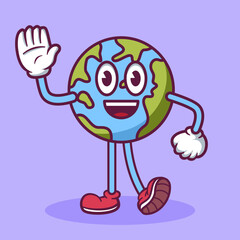 Funny Earth cartoon mascot hand drawn illustration