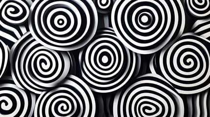 Abstract black and white spiral pattern background.