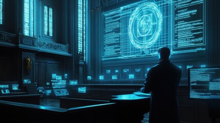 Fototapeta premium Futuristic Control Room with Digital Interfaces
