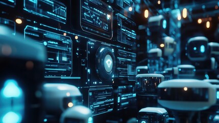 Fototapeta premium Futuristic Digital Technology Background with Data Flow