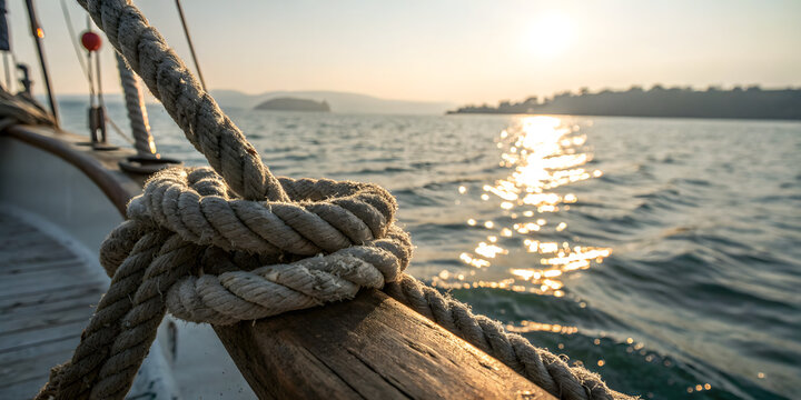 Woody mooring with ropes in the harbor creating a picturesque scene with ample copy space image