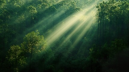 Obraz premium Sunbeams in the Forest: A Serene Nature Scene