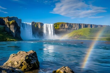 In the remote beauty of Northern Iceland, Go? degree afoss waterfall plunges into the river...