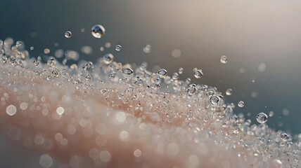 Thousand of water droplets/pinky bubbles vibrant in slow motion. Abstract photography as background of ads, poster and banner. 