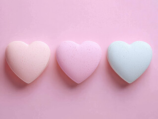 Fototapeta premium Soft heart shaped sponges in pastel colors on pink background