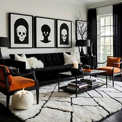 Modern Halloween-Themed Drawing Room Sleek and Spooky Interior Design