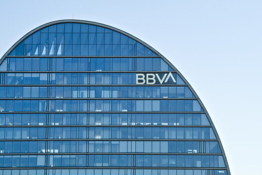 detail of the bbva bank's headquarters in madrid