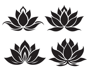 set of lotus flower silhouette vector illustration