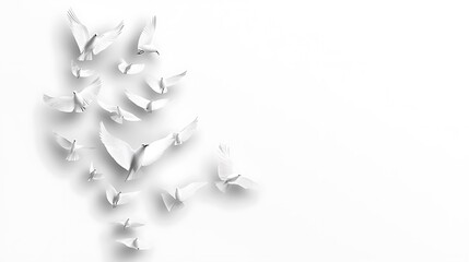 White Birds in Flight on Clean Background with Photorealistic Style