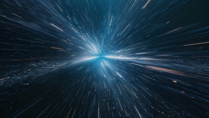 Fototapeta premium 輝く粒子が濃い青の空間に漂い幻想的な未来感を演出する背景。生成AI