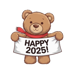Simple 2D New Year 2025 Illustrations on White Background with Fireworks, Balloons, Party Hats, Confetti, Countdown Clocks, Streamers, and Festive Elements