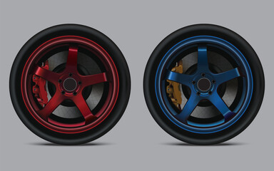 Obraz premium Racing wheel metal realistic red and blue color for decoration