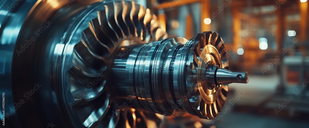 Poster Close-up of a turbine engine component in an industrial setting.