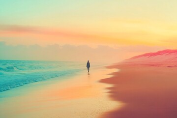 Serene Coastal Silhouette   Tranquil Beach Scene at Dusk with Vibrant Sky Reflection