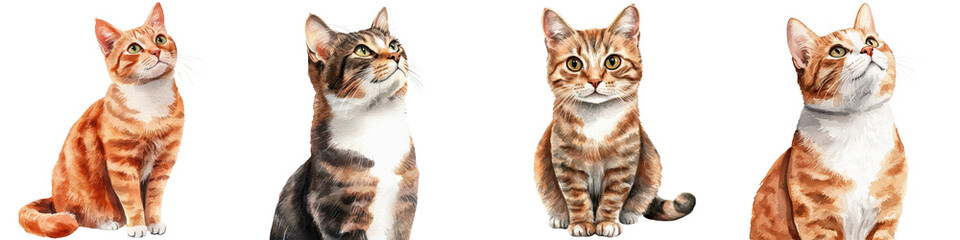 Charming Barn Cats in Cozy Countryside Watercolor Clipart   Adorable Feline Pets Sitting and Posing with Playful Curious Expressions in a Rustic Farm Setting