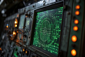 Green Tracking Interface on Dimly Lit Control Panel