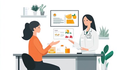 Nutritionist consulting a patient, reviewing diet plan.