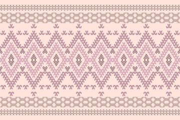 Ikat cross stitch geometric embroidery seamless knitted pattern on damask background. Perfect decorative design for sweater, fabric, decoration, illustration, ornament, texture, textile, interior
