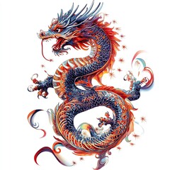 Obraz premium A vibrant, artistic depiction of a majestic dragon in striking colors.