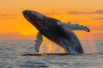 Fototapeta premium A majestic humpback whale leaping gracefully out of the water