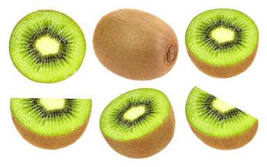 Close-up, kiwi fruit, slices and half isolated, transparent PNG, PNG format, cut out, Collection