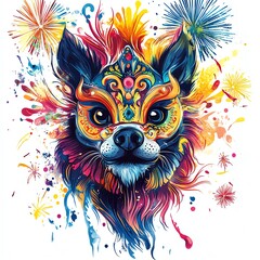 Fototapeta premium Vibrant artistic representation of a colorful animal face with splashes of paint.