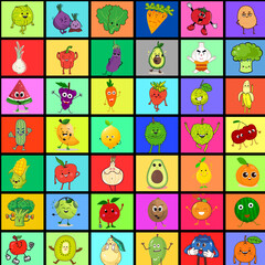 Colored background with a theme fruit and vegetables
