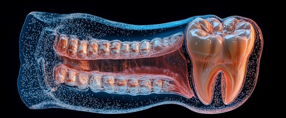 Obraz premium 3D rendering of a tooth and jaw structure for educational purposes.