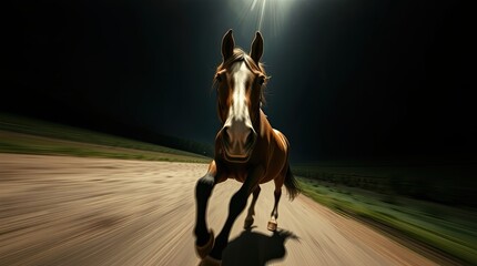 Naklejka premium viewpoint, extended exposure pictures of a horse in motion. Light or motion trails